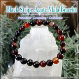 Mala Black Stripe Agate-armbånd med fløyelsveske