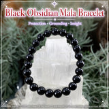 Mala-Armband aus schwarzem Obsidian mit Samtbeutel