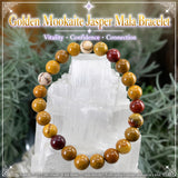 Bracciale Mala in diaspro mookaite dorato con custodia in velluto