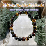 Pulseira Olho de Tigre Mala Multicolor com Bolsa de Veludo