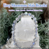 Mala-Armband mit grauem Mondstein und Samtbeutel