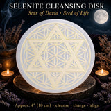 Selenite Star Of David on Seed Life Cleansing Disk