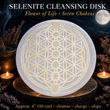 Selenite Flower Of Life Chakra Alignment Cleansing Disk