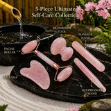 5 PC Rose Quartz Massage Beauty Set - Ultimate Self-Care Collection