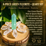 Set 8 pezzi fluorite verde + quarzo