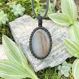 70% OFF Chalcedony Agate Macramé Pendant Necklace