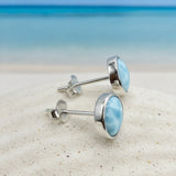 Classic Larimar Silver Stud Earrings