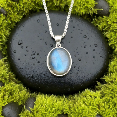 Rainbow Moonstone Halo Pendant in Silver