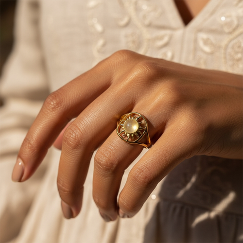 Moonstone & Gold Solar Glow Ring