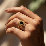 Black Onyx & Gold Solar Power Ring