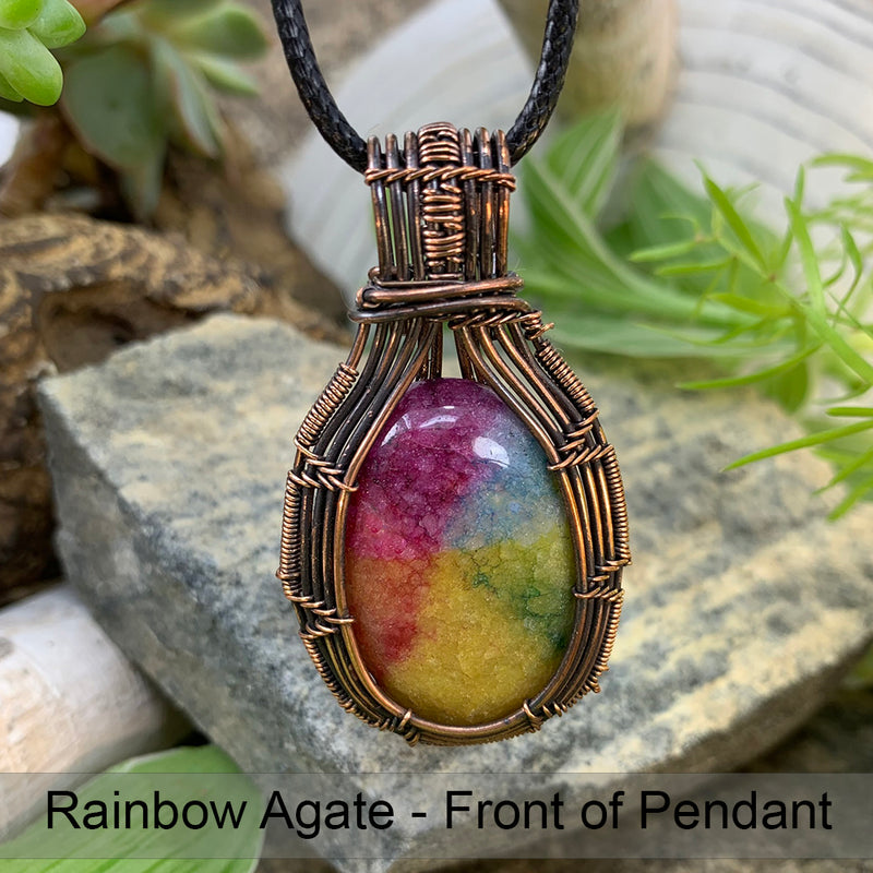 Harmony Rainbow Agate Copper Wire Pendant Necklace