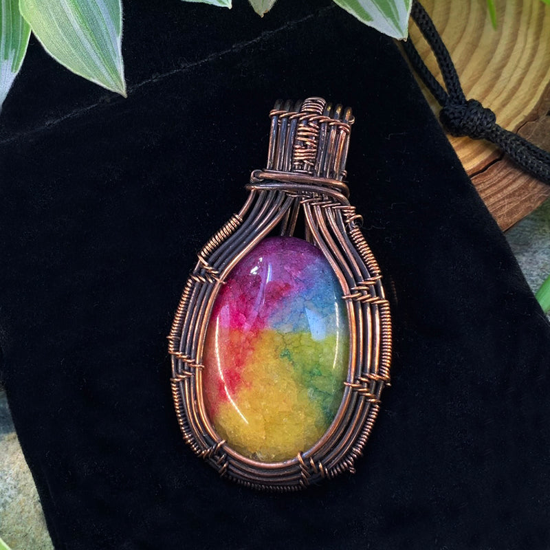 Harmony Rainbow Agate Copper Wire Pendant Necklace