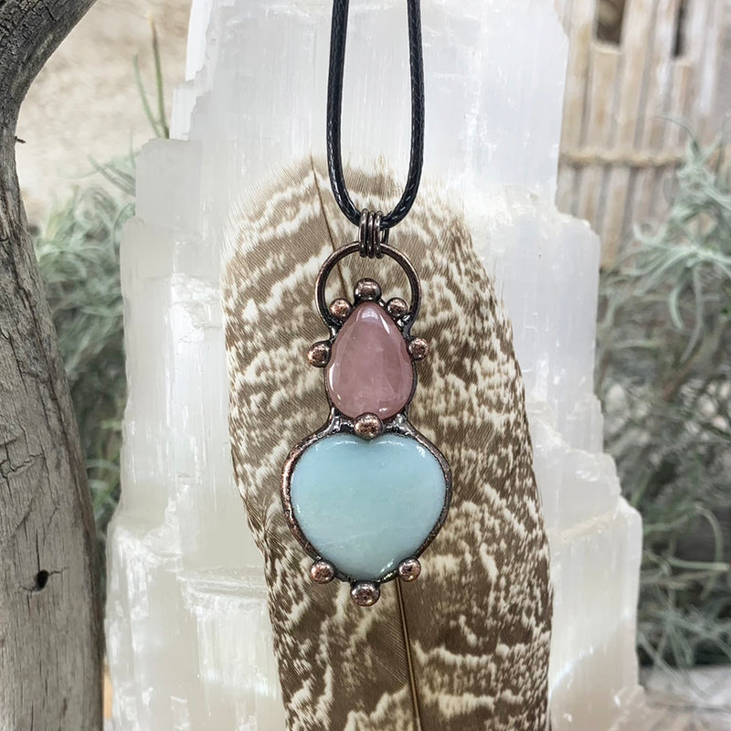 Green Chalcedony + Rose Quartz Soldered Pendant