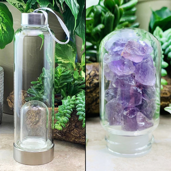 WWW - PRICING - Rough Amethyst Gemstones Pod Crystal Water Bottle - water