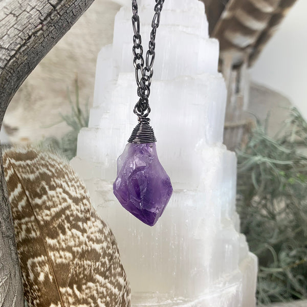 Amethyst Wire Wrapped Pendant + Pouch