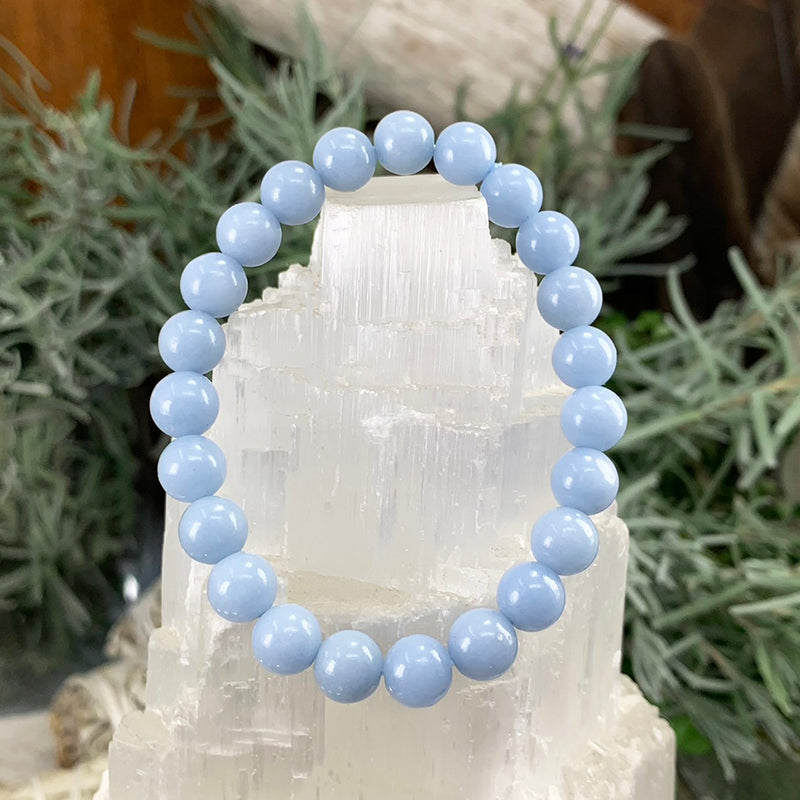 Mala Angelite Bracelet With Velvet Pouch