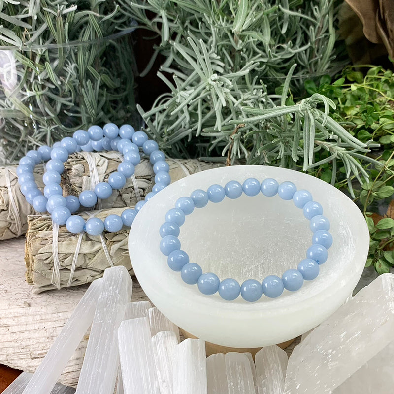 Mala Angelite Bracelet With Velvet Pouch