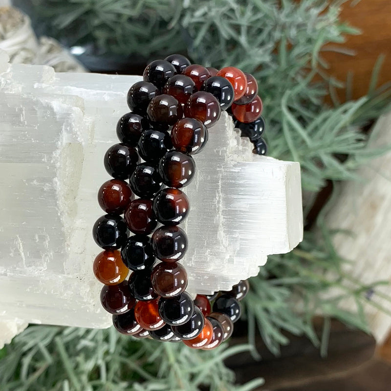 Mala Black Stripe Agate Bracelet With Velvet Pouch