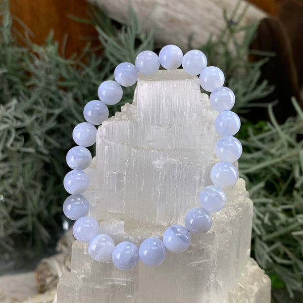 Mala Blue Lace Agate Bracelet With Velvet Pouch