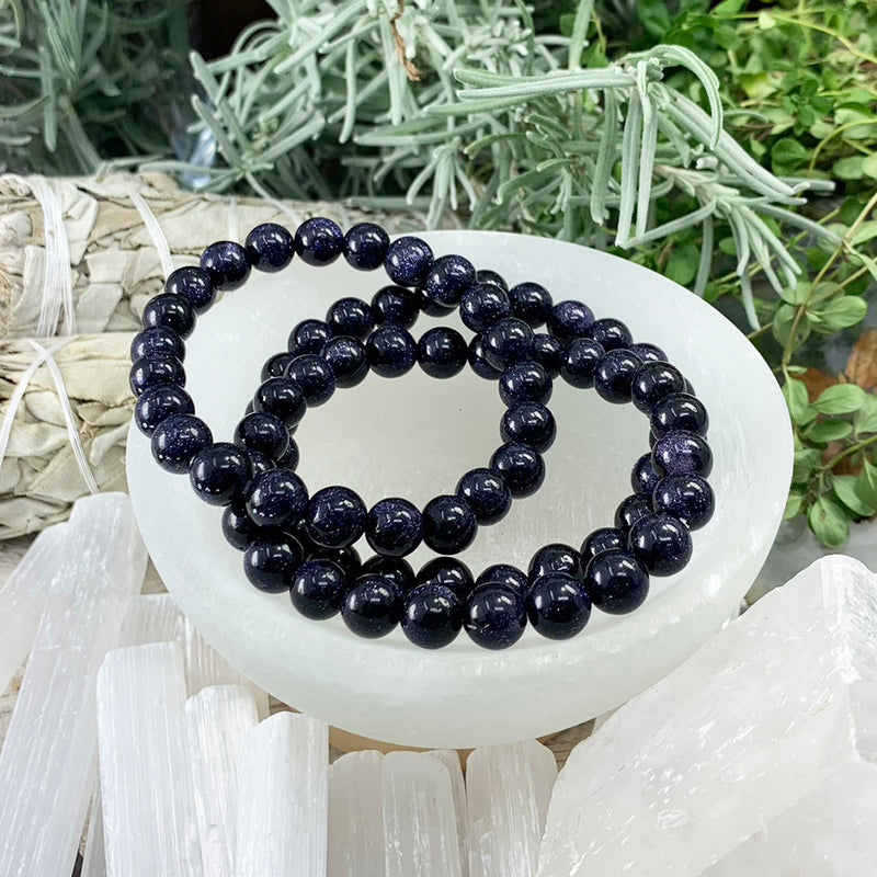 Mala Blue Sandstone Bracelet With Velvet Pouch