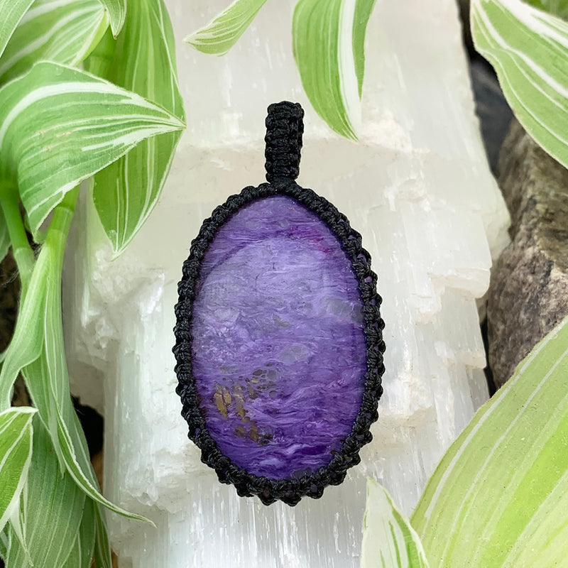 Charoite Macramé Pendant Necklace