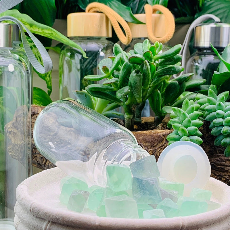 WWW - PRICING -Green Fluorite Octahedron Gem Pod Crystal Water Bottle - water