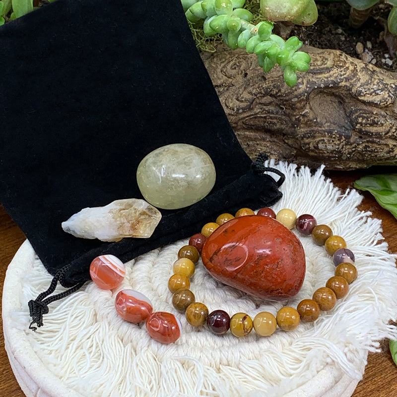 Golden Mookaite Mala Bracelet Empowerment Pouch Set