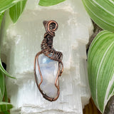 Crescent Moonstone Copper Wire Pendant Necklace