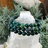 Mala Moss Agate Bracelet With Velvet Pouch