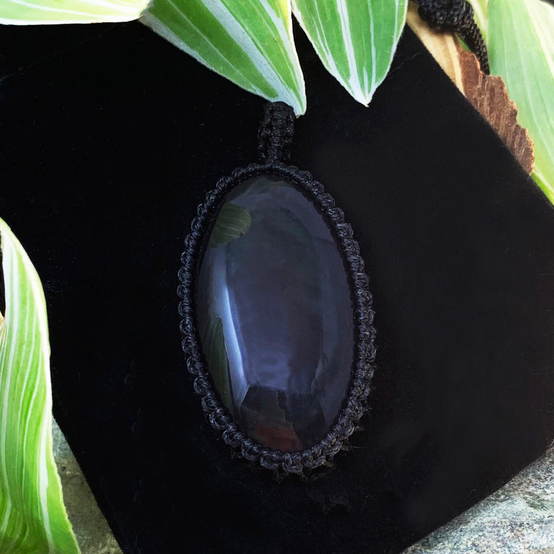 Obsidian Macramé Pendant Necklace