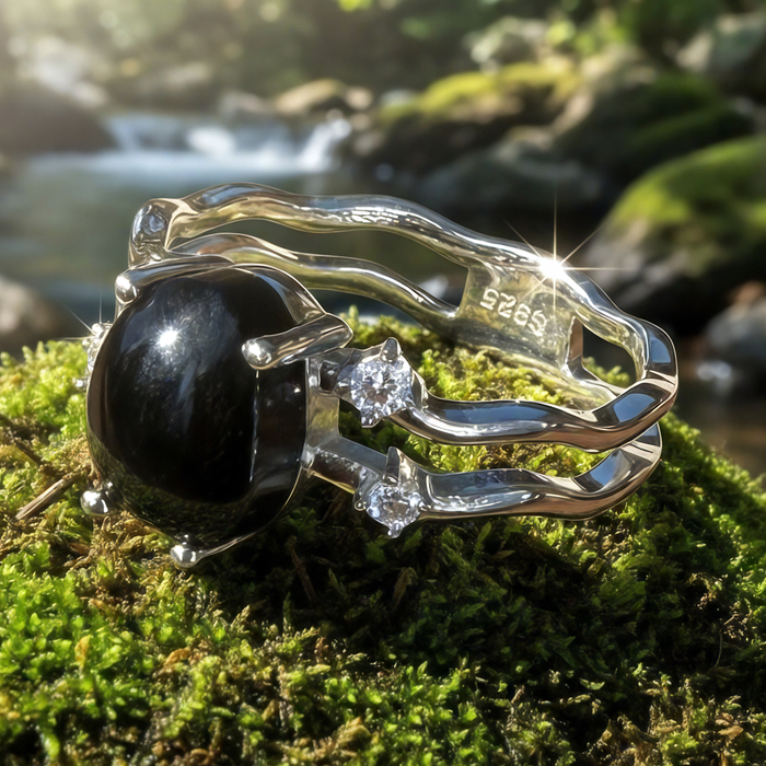 Black Onyx & Silver Sacred Strength Ring
