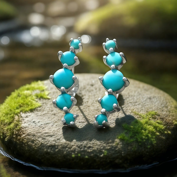 Blue Howlite & Silver Cuff Earrings