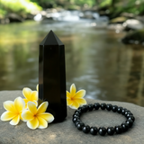 60% SAVING Obsidian Necklace - Mala - Point -Divine Strength Trio