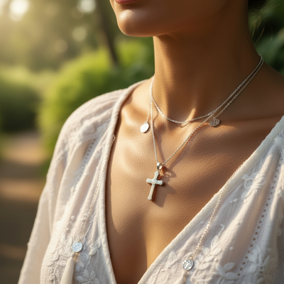 Opal & Silver Cross Faith Necklace
