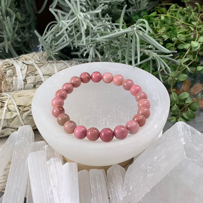 Mala Pink Rhodonite Bracelet With Velvet Pouch