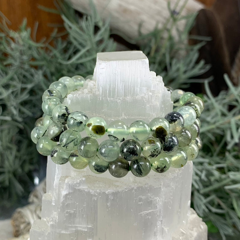 Mala Prehnite Bracelet With Velvet Pouch