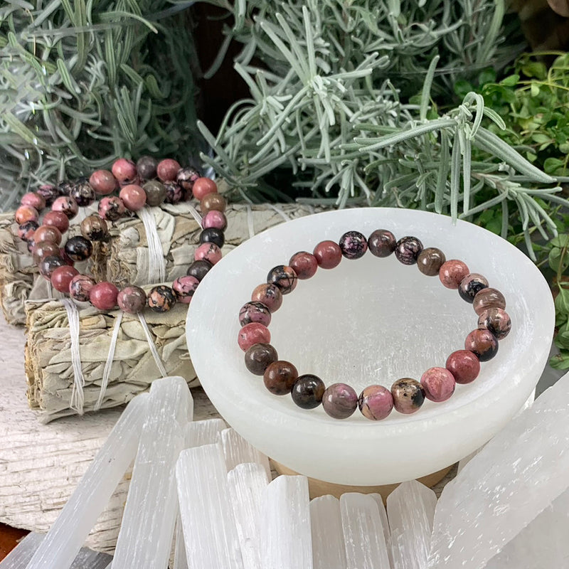 Mala Rhodonite Bracelet With Velvet Pouch