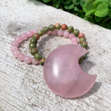 Rose Quartz Crescent Moon Shape + Mala Bracelets Gift Set