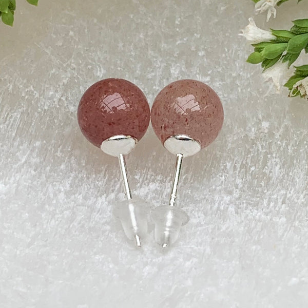 Earrings - Strawberry Quartz Studs